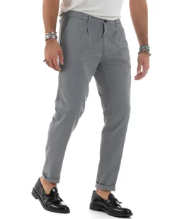 Pantaloni Uomo Tasca America Chinos Cotone Invernale Capri Basic Sartoriale Slim Fit Casual Grigio GIOSAL-P6182A