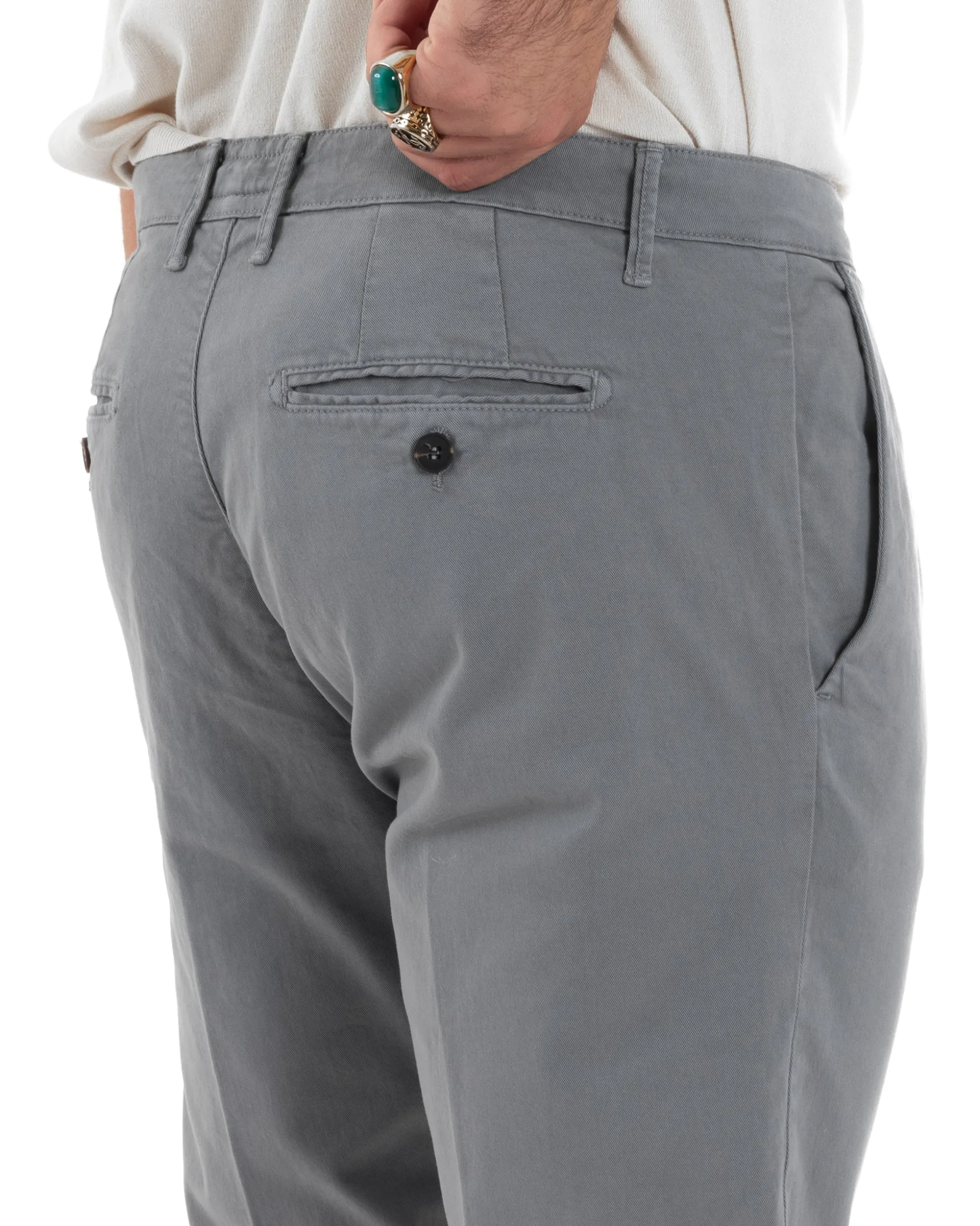 Pantaloni Uomo Tasca America Chinos Cotone Invernale Capri Basic Sartoriale Slim Fit Casual Grigio GIOSAL-P6182A