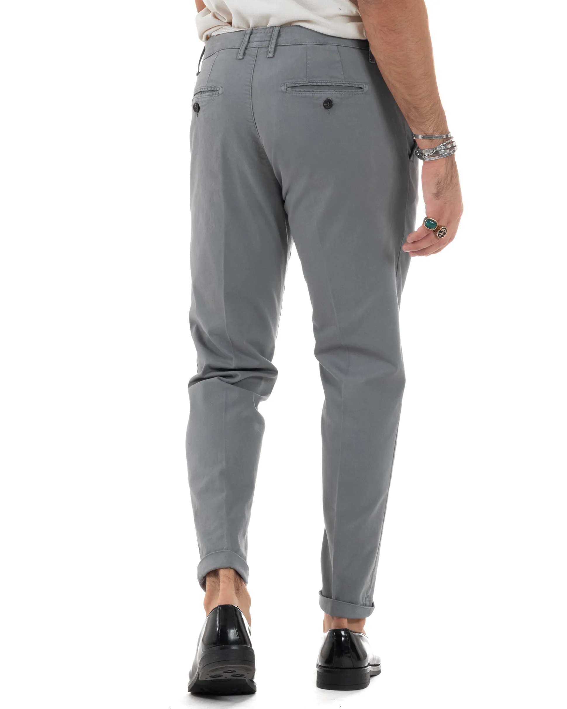 Pantaloni Uomo Tasca America Chinos Cotone Invernale Capri Basic Sartoriale Slim Fit Casual Grigio GIOSAL-P6182A