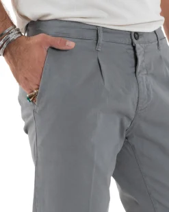 Pantaloni Uomo Tasca America Chinos Cotone Invernale Capri Basic Sartoriale Slim Fit Casual Grigio GIOSAL-P6182A