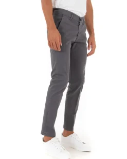 Pantaloni Uomo Tasca America Lungo Classico Slim Grigio Scuro GIOSAL-P5406A