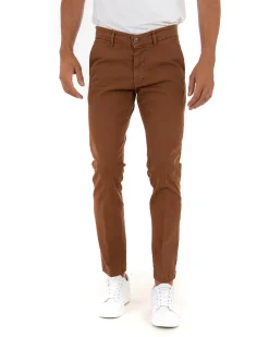 Pantaloni Uomo Tasca America Lungo Classico Slim Tabacco GIOSAL-P5402A