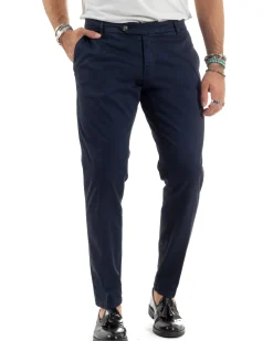 Pantaloni Uomo Tasche America Abbottonatura Allungata Cotone Invernale Capri Slim Blu P6176A