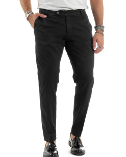 Pantaloni Uomo Tasche America Abbottonatura Allungata Cotone Invernale Capri Slim Nero P6172A
