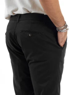 Pantaloni Uomo Tasche America Abbottonatura Allungata Cotone Invernale Capri Slim Nero P6172A