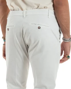 Pantaloni Uomo Tasche America Abbottonatura Allungata Cotone Invernale Capri Slim Bianco P6173A