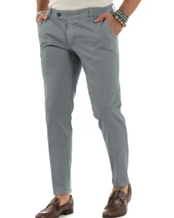Pantaloni Uomo Tasche America Abbottonatura Allungata Cotone Invernale Capri Slim Grigio P6175A