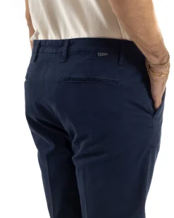Pantaloni Uomo Tasche America Chino Cotone Slim Fit Blu Over-D OC1F2W5P03