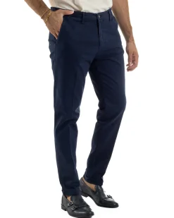 Pantaloni Uomo Tasche America Chino Cotone Slim Fit Blu Over-D OC1F2W5P03