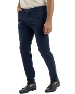 Pantaloni Uomo Tasche America Chino Cotone Slim Fit Blu Over-D OC1F2W5P03