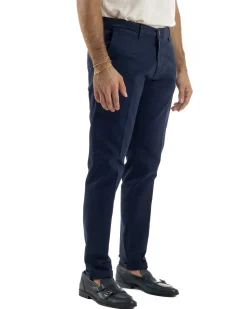 Pantaloni Uomo Tasche America Chino Cotone Slim Fit Blu Over-D OC1F2W5P03