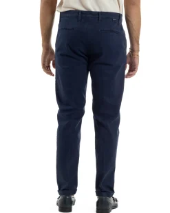 Pantaloni Uomo Tasche America Chino Cotone Slim Fit Blu Over-D OC1F2W5P03