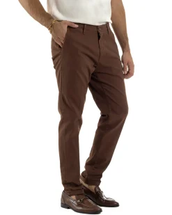 Pantaloni Uomo Tasche America Chino Cotone Slim Fit Marrone Over-D OC1F2W5P03