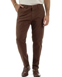 Pantaloni Uomo Tasche America Chino Cotone Slim Fit Marrone Over-D OC1F2W5P03