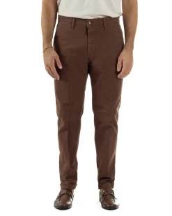 Pantaloni Uomo Tasche America Chino Cotone Slim Fit Marrone Over-D OC1F2W5P03