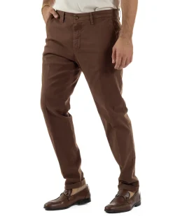 Pantaloni Uomo Tasche America Chino Cotone Slim Fit Marrone Over-D OC1F2W5P03