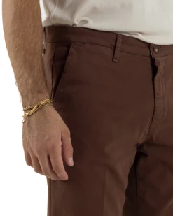 Pantaloni Uomo Tasche America Chino Cotone Slim Fit Marrone Over-D OC1F2W5P03