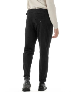 Pantaloni Uomo Velluto Costine Vita Alta Gurkha Pants Abbottonatura Allungata Fibbie Nero BlackSunday P6428A