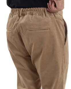Pantaloni Uomo Velluto Tasche America Pinces Chino Beige P6415A