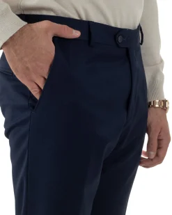 Pantaloni Uomo Viscosa Abbottonatura Allungata Elegante Classico Blu P6430A