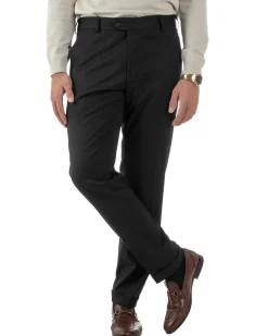 Pantaloni Uomo Viscosa Abbottonatura Allungata Elegante Classico Nero P6431A
