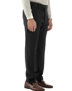 Pantaloni Uomo Viscosa Abbottonatura Allungata Elegante Classico Nero P6431A