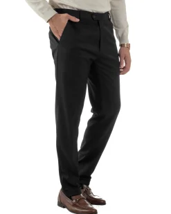 Pantaloni Uomo Viscosa Abbottonatura Allungata Elegante Classico Nero P6431A