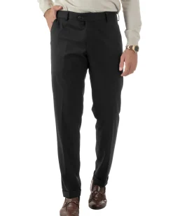 Pantaloni Uomo Viscosa Abbottonatura Allungata Elegante Classico Nero P6431A