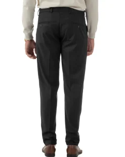 Pantaloni Uomo Viscosa Abbottonatura Allungata Elegante Classico Nero P6431A