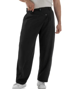 Pantaloni uomo viscosa baggy abbottonatura asimmetrica nero GIOSAL-P6465A