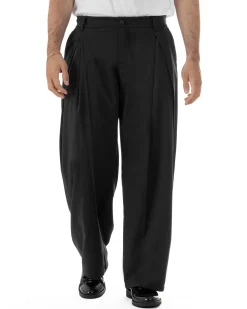 Pantaloni uomo viscosa baggy wide fit pinces estivo nero GIOSAL-P6459A