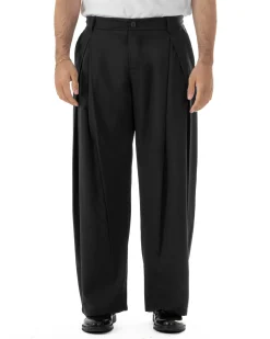Pantaloni uomo viscosa baggy wide fit pinces estivo nero GIOSAL-P6459A