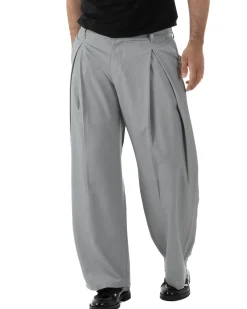 Pantaloni uomo viscosa baggy wide fit pinces estivo grigio GIOSAL-P6456A