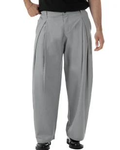 Pantaloni uomo viscosa baggy wide fit pinces estivo grigio GIOSAL-P6456A