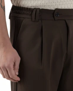 Pantaloni uomo viscosa baggy fondo ampio elastico sul retro abbottonatura allungata marrone GIOSAL-P6445A