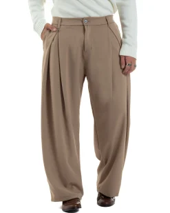 Pantaloni Uomo Viscosa Baggy Wide Fit Pinces Beige P6382A