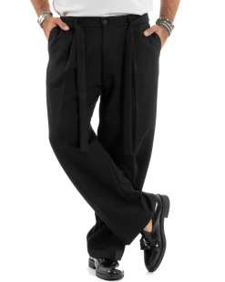 Pantaloni Uomo Viscosa Baggy Fondo Ampio Fusciacca Nero GIOSAL-P6189A
