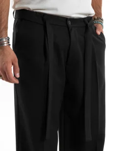 Pantaloni Uomo Viscosa Baggy Fondo Ampio Fusciacca Nero GIOSAL-P6189A