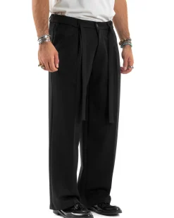 Pantaloni Uomo Viscosa Baggy Fondo Ampio Fusciacca Nero GIOSAL-P6189A