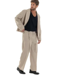 Pantaloni Uomo Viscosa Baggy Fondo Ampio Fusciacca Beige GIOSAL-P6287A