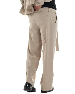 Pantaloni Uomo Viscosa Baggy Fondo Ampio Fusciacca Beige GIOSAL-P6287A