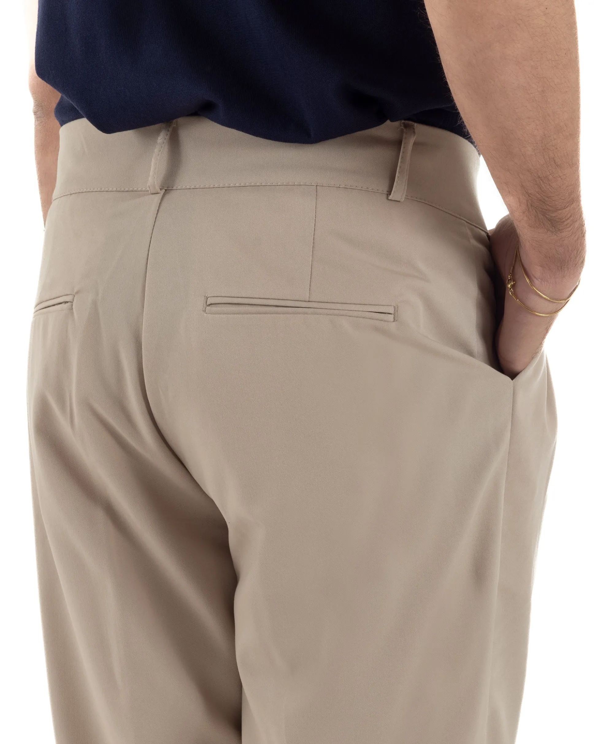 Pantaloni uomo viscosa baggy fondo ampio vita alta pinces beige GIOSAL-P6483A