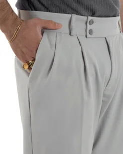 Pantaloni uomo viscosa baggy fondo ampio vita alta pinces grigio GIOSAL-P6482A