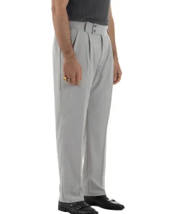 Pantaloni uomo viscosa baggy fondo ampio vita alta pinces grigio GIOSAL-P6482A