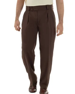 Pantaloni uomo viscosa baggy fondo ampio vita alta pinces marrone GIOSAL-P6481A
