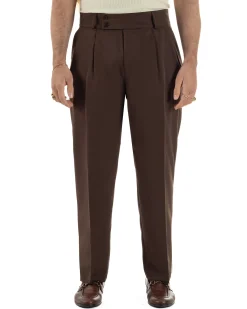 Pantaloni uomo viscosa baggy fondo ampio vita alta pinces marrone GIOSAL-P6481A