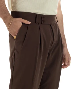 Pantaloni uomo viscosa baggy fondo ampio vita alta pinces marrone GIOSAL-P6481A