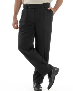 Pantaloni uomo viscosa baggy fondo ampio vita alta pinces nero GIOSAL-P6480A
