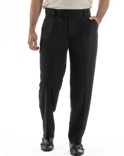 Pantaloni uomo viscosa baggy fondo ampio vita alta pinces nero GIOSAL-P6480A
