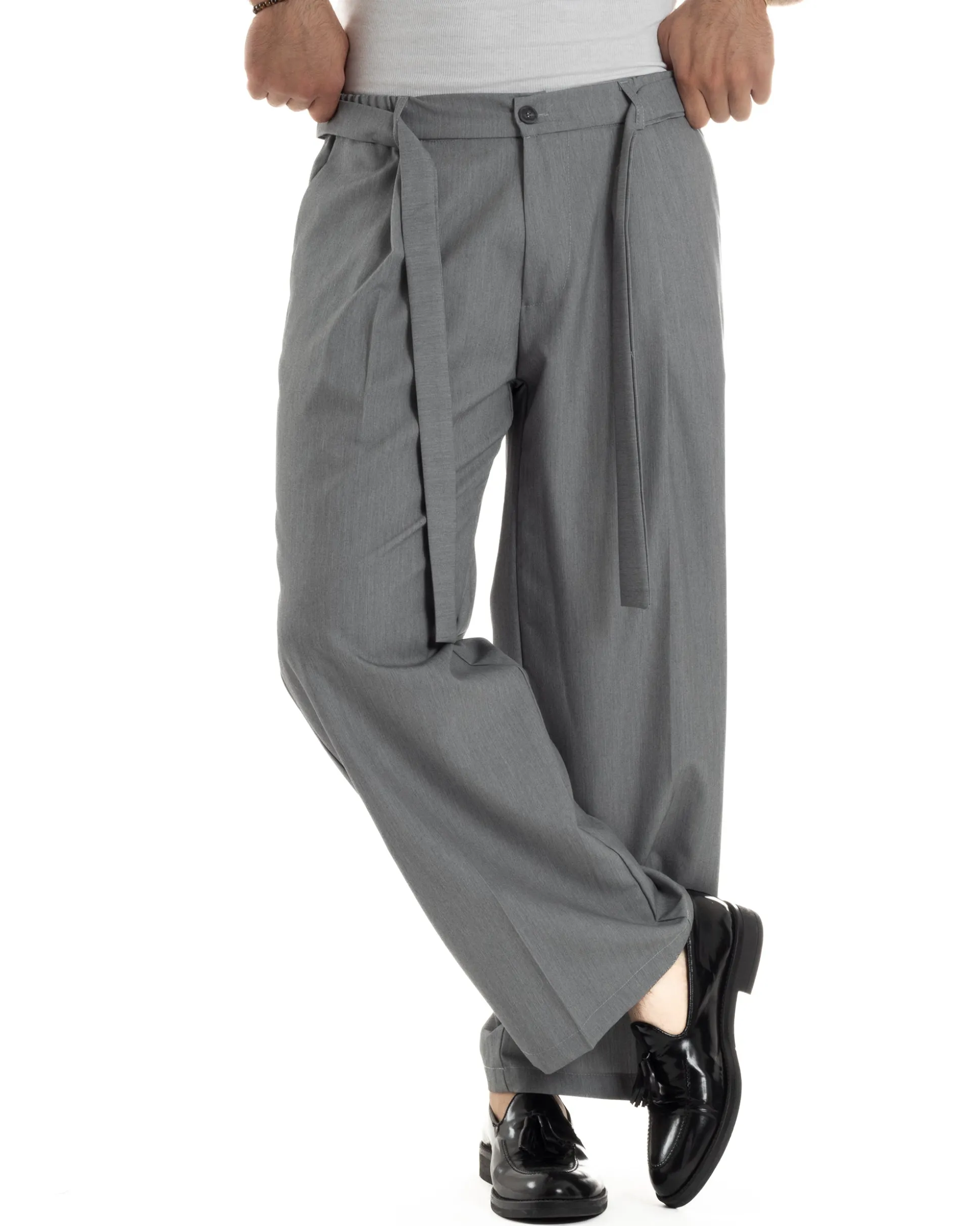 Pantaloni Uomo Viscosa Baggy Fondo Ampio Fusciacca Grigio GIOSAL-P6289A